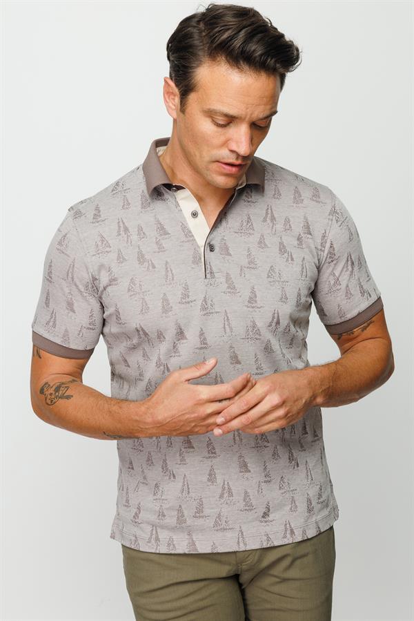 Мужская футболка поло с рисунком парусник бежевая