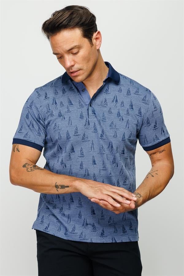 Мужская футболка поло с рисунком парусник темно синяя