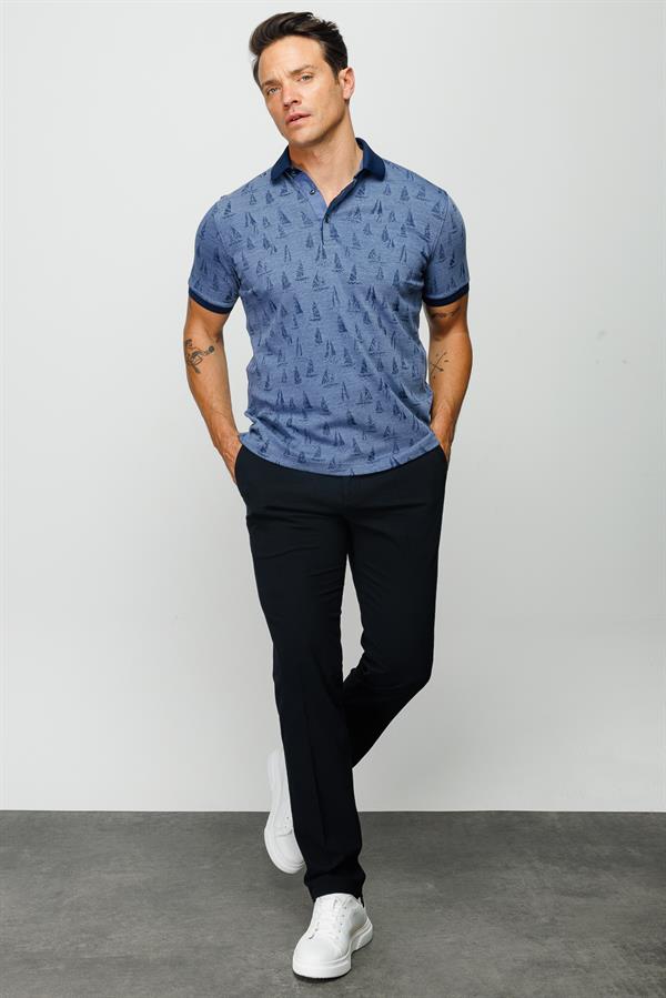 Мужская футболка поло с рисунком парусник темно синяя