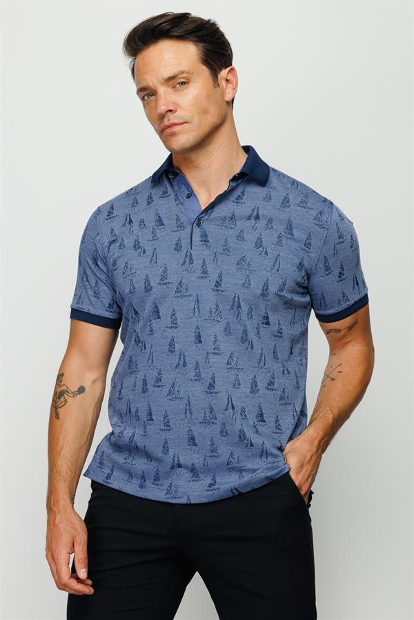 Мужская футболка поло с рисунком парусник темно синяя