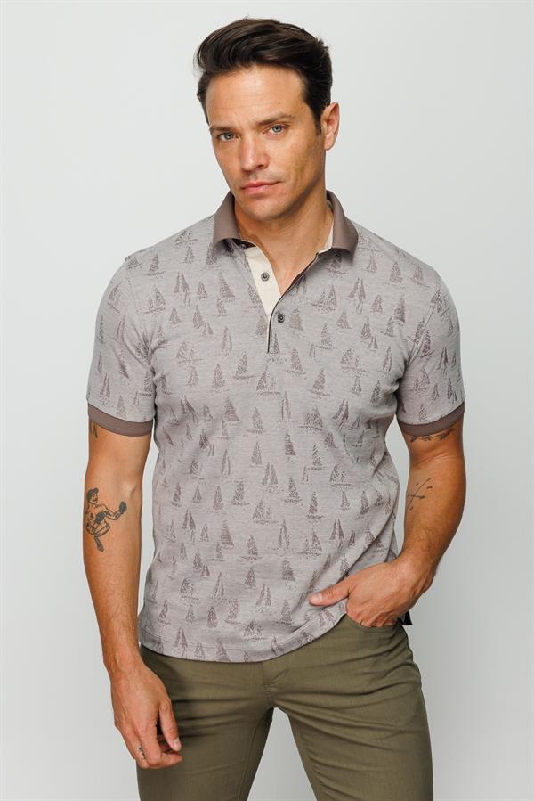 Мужская футболка поло с рисунком парусник бежевая