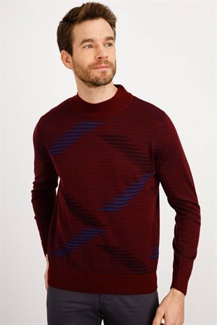 Мужской трикотажный свитер с воротником-стойкой цвета сливы