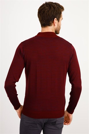 Мужской трикотажный свитер с воротником-стойкой цвета сливы