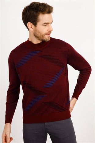 Мужской трикотажный свитер с воротником-стойкой цвета сливы