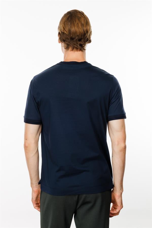 Erkek Sıfır Yaka Basic Pamuklu T-shirt Lacivert