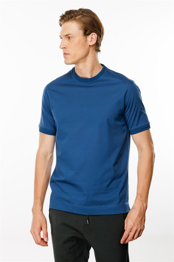 Erkek Sıfır Yaka Basic Pamuklu T-shirt Parlement