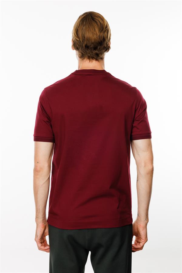 Erkek Sıfır Yaka Basic Pamuklu T-shirt Bordo
