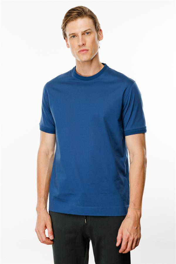 Erkek Sıfır Yaka Basic Pamuklu T-shirt Parlement