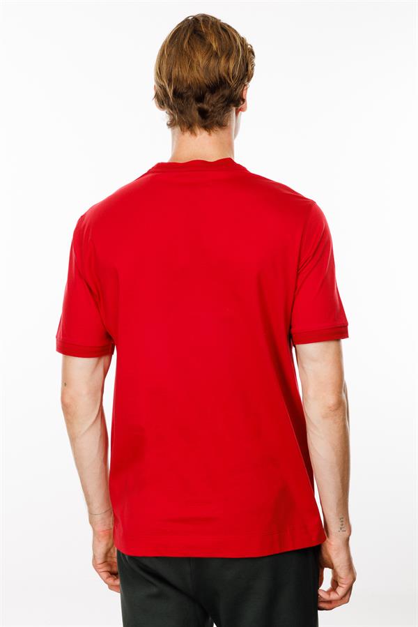 Erkek Sıfır Yaka Basic Pamuklu T-shirt Kırmızı