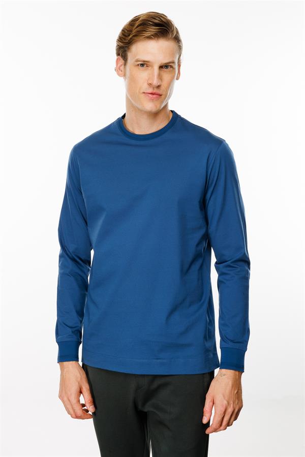 Erkek Sıfır Yaka Basic Uzun Kollu Pamuklu T-shirt Parlement