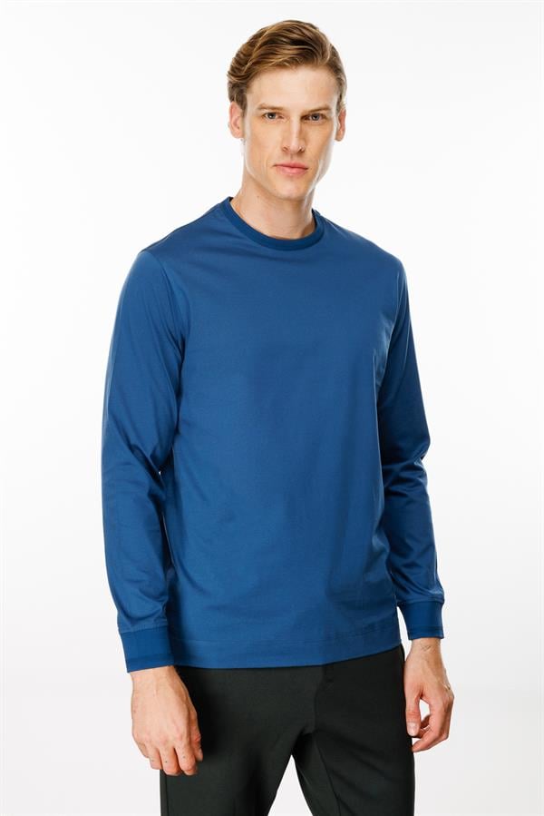 Erkek Sıfır Yaka Basic Uzun Kollu Pamuklu T-shirt Parlement