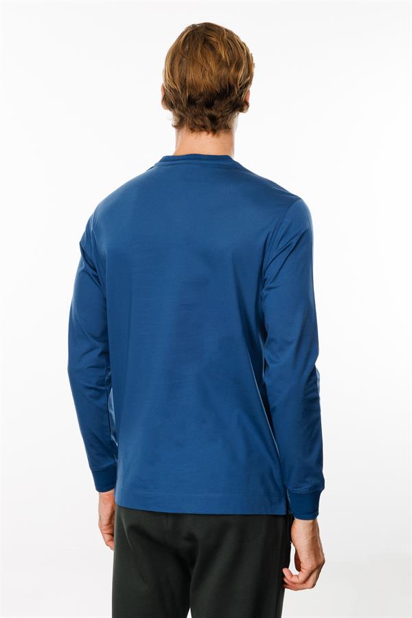 Erkek Sıfır Yaka Basic Uzun Kollu Pamuklu T-shirt Parlement