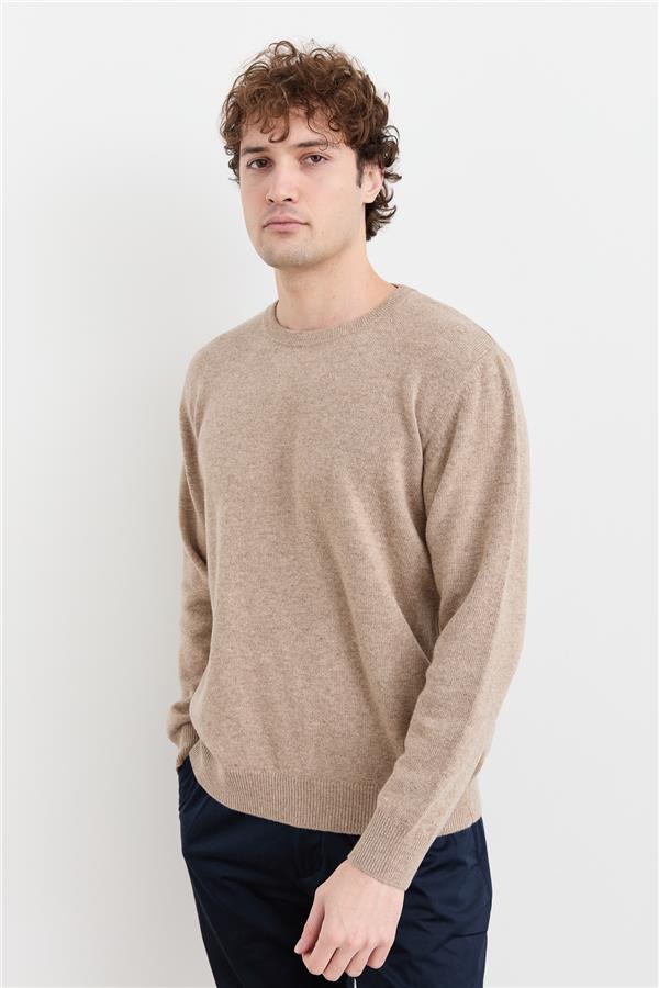 Мужской классический шерстяной свитер с круглым вырезом Бежевый