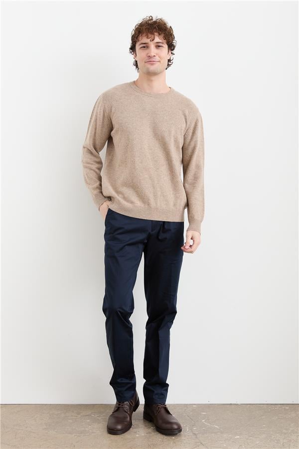 Мужской классический шерстяной свитер с круглым вырезом Бежевый