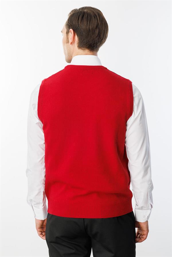 Erkek Sıfır Yaka Önü Baklava Desenli Yün Süveter K.Kırmızı