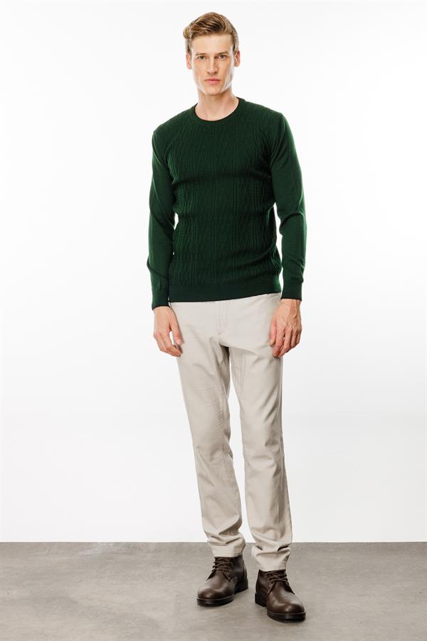 Erkek Sıfır Yaka Önü Baklava Örgü Kazak A.Yeşil