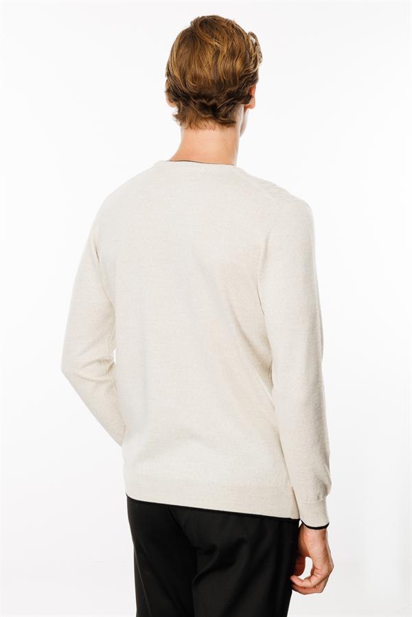 Erkek Sıfır Yaka Önü Baklava Örgü Kazak V.Bej