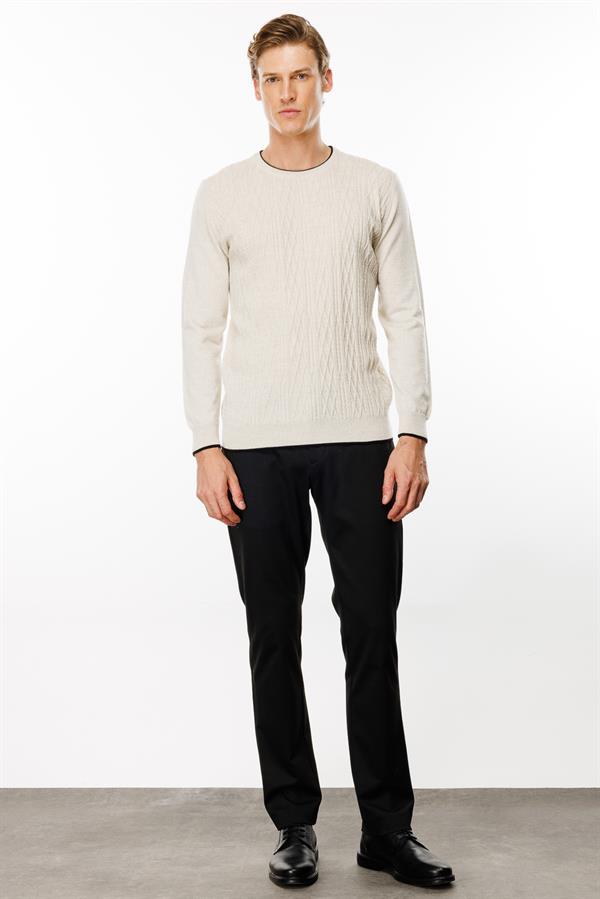 Erkek Sıfır Yaka Önü Baklava Örgü Kazak V.Bej