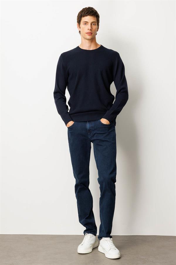 Erkek Sıfır Yaka Önü Baklavalı Triko Kazak K.Lacivert