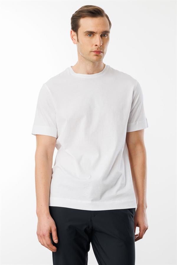 Erkek Sıfır Yaka Pamuklu T-shirt Beyaz