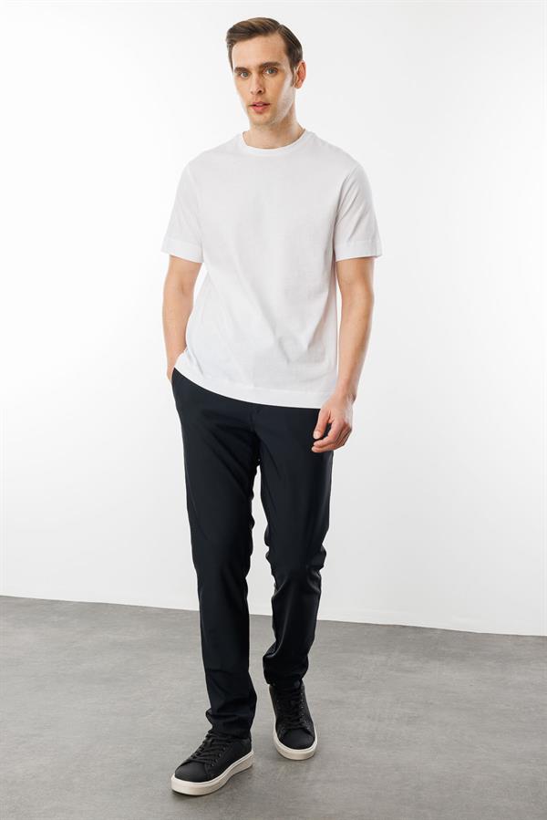 Erkek Sıfır Yaka Pamuklu T-shirt Beyaz