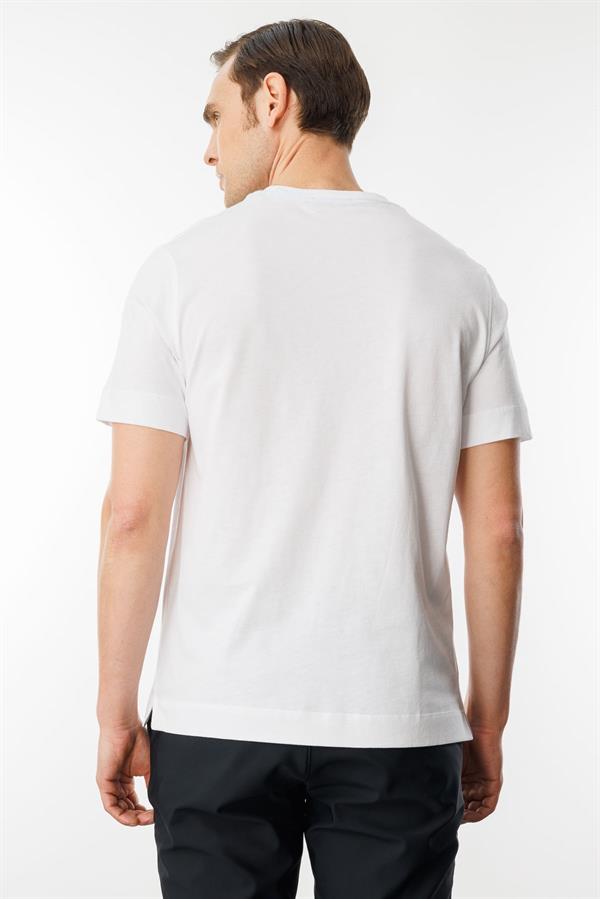 Erkek Sıfır Yaka Pamuklu T-shirt Beyaz