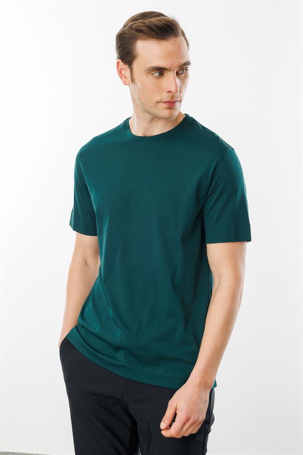 Erkek Sıfır Yaka Pamuklu T-shirt Nefti
