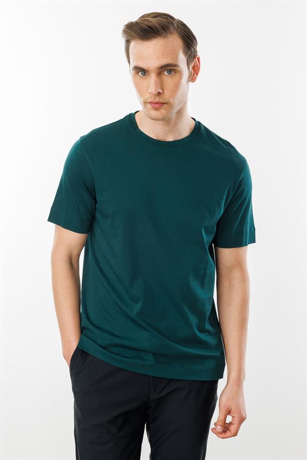 Erkek Sıfır Yaka Pamuklu T-shirt Nefti