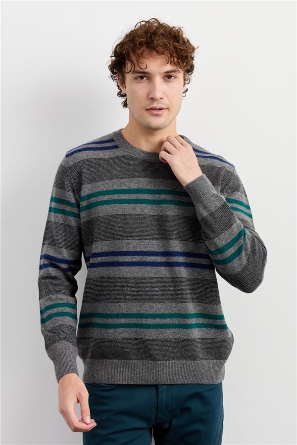 Мужской шерстяной свитер в красочную полоску Копченый