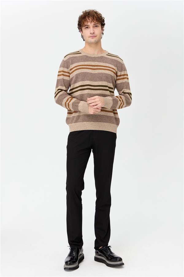 Мужской шерстяной свитер в красочную полоску Темно-бежевый