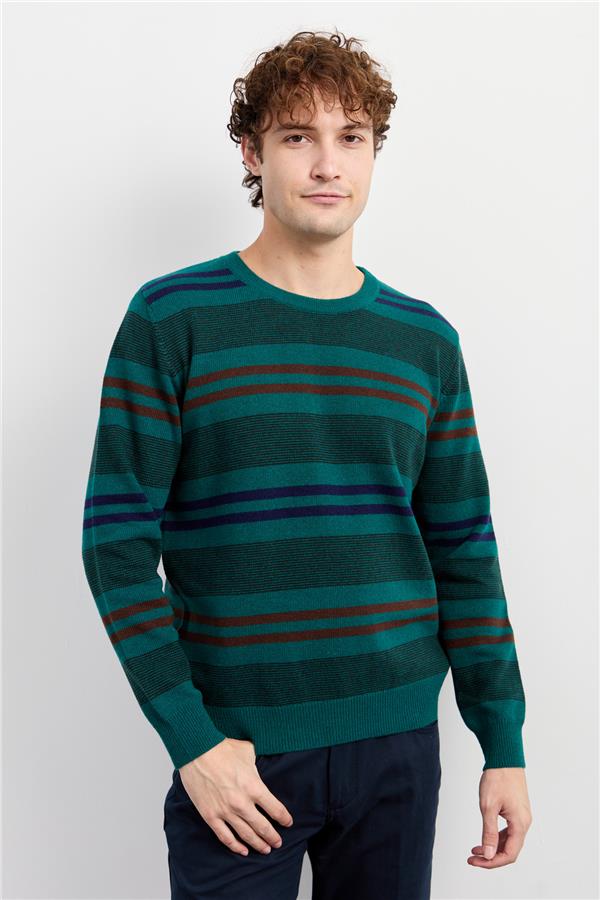 Мужской шерстяной свитер в красочную полоску Цвет утиной головы