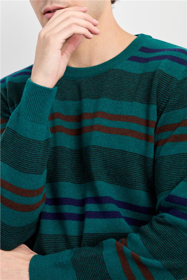 Мужской шерстяной свитер в красочную полоску Цвет утиной головы