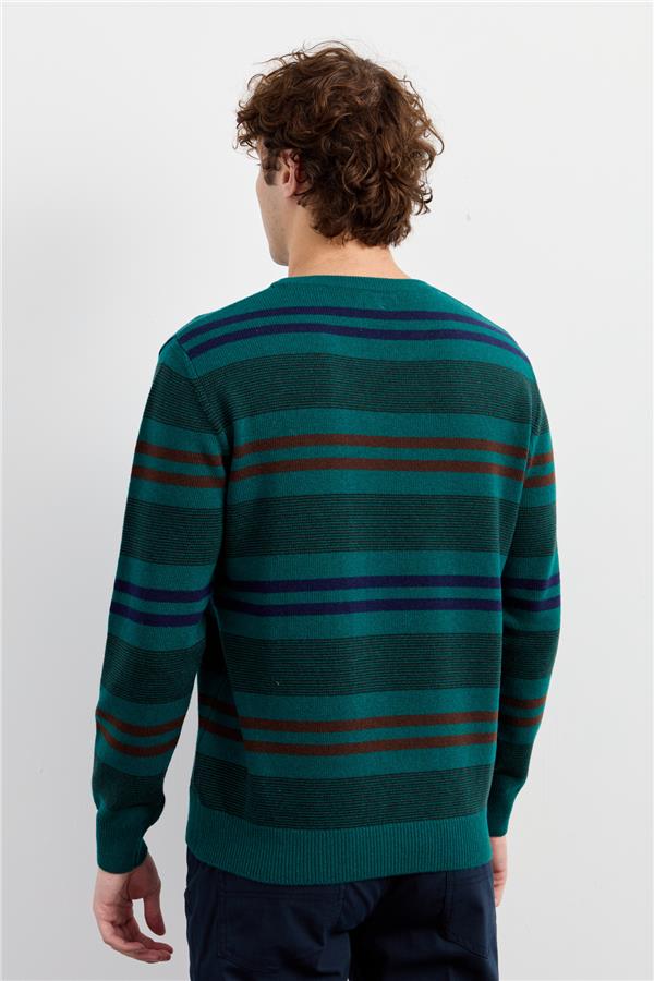 Мужской шерстяной свитер в красочную полоску Цвет утиной головы