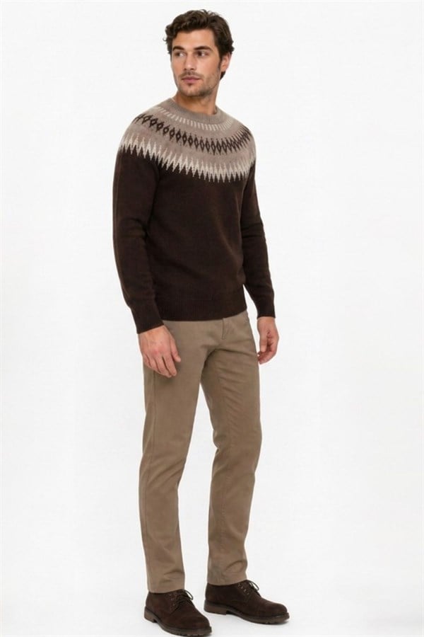 Mens Crew Neck Diamond Pattern Wool Sweater