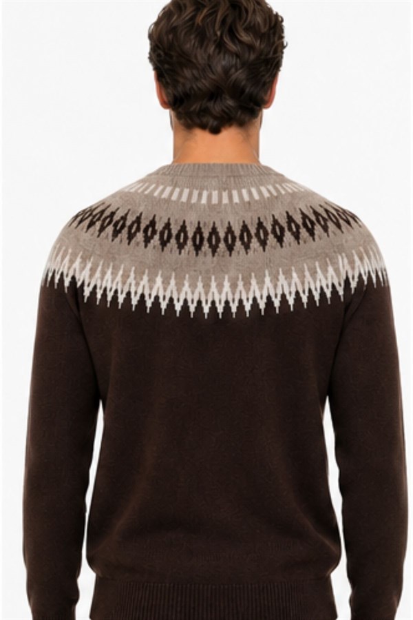 Mens Crew Neck Diamond Pattern Wool Sweater