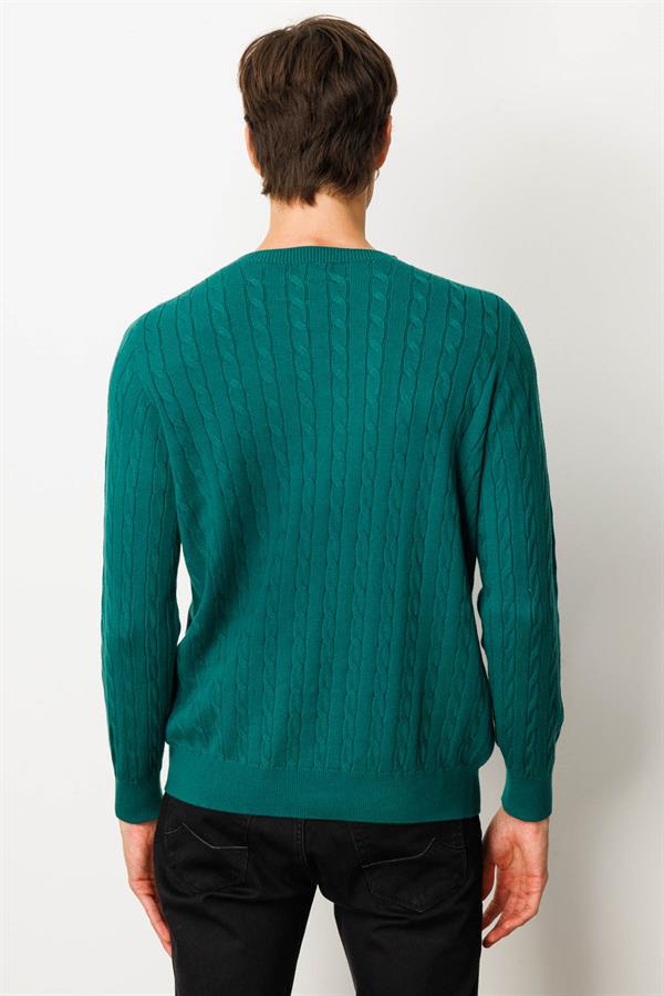 Erkek Sıfır Yaka Saç Örgülü Kazak Ö.Başı