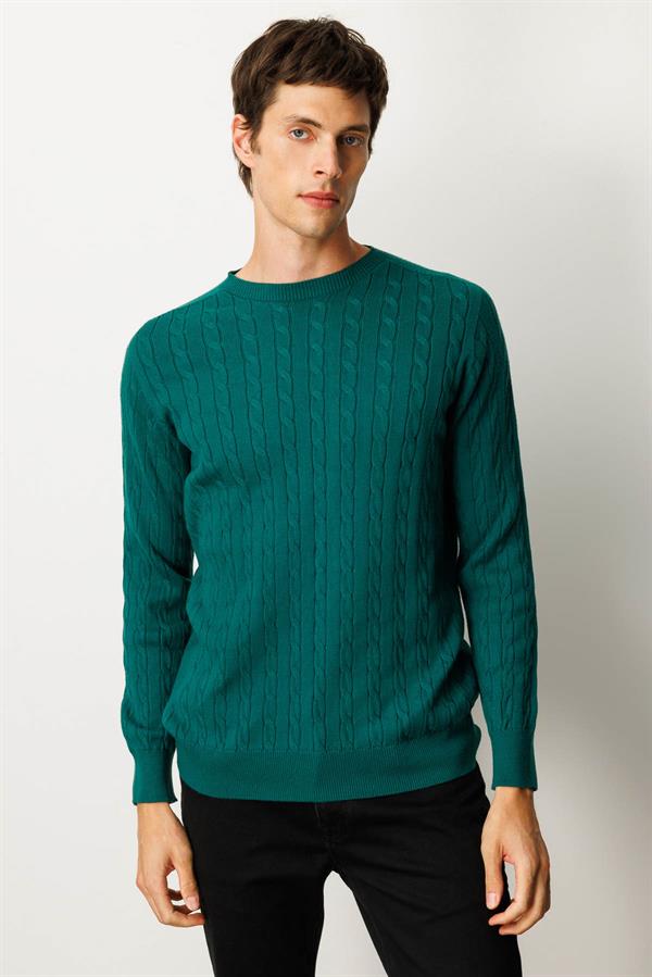 Erkek Sıfır Yaka Saç Örgülü Kazak Ö.Başı