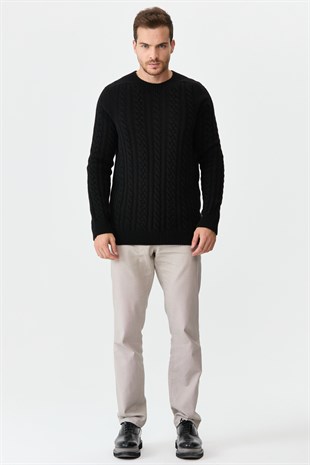 Мужской вязаный шерстяной свитер с круглым вырезом Черный