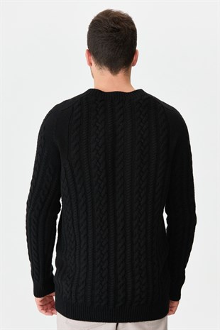Мужской вязаный шерстяной свитер с круглым вырезом Черный