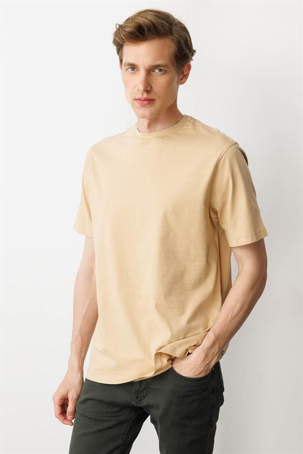 Erkek Sıfır Yaka T-shirt A.Sarı
