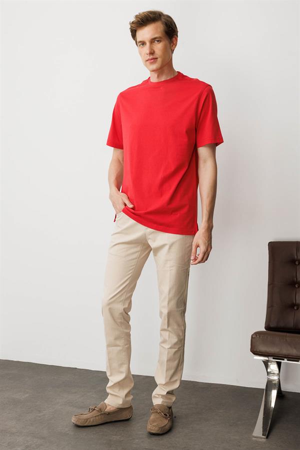 Erkek Sıfır Yaka T-shirt A.Kırmızı