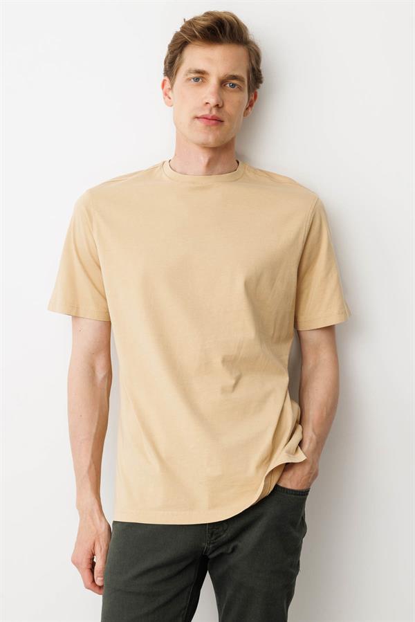 Erkek Sıfır Yaka T-shirt A.Sarı