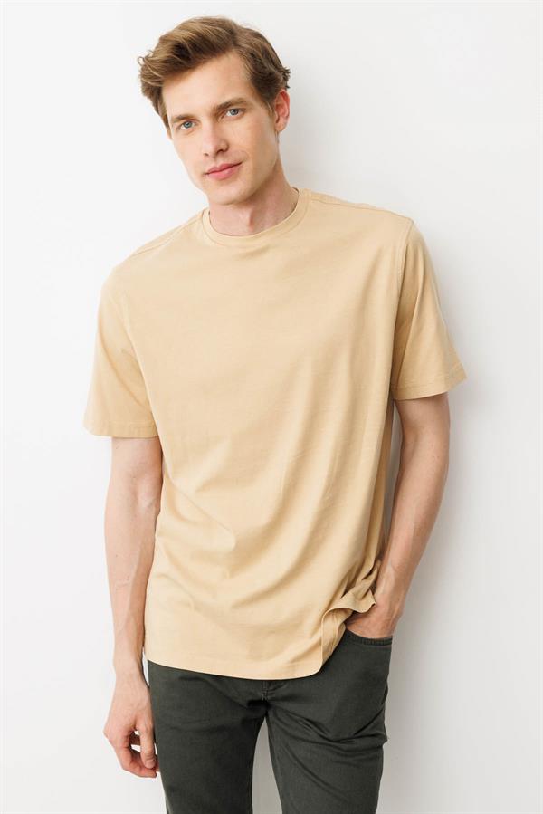 Erkek Sıfır Yaka T-shirt A.Sarı