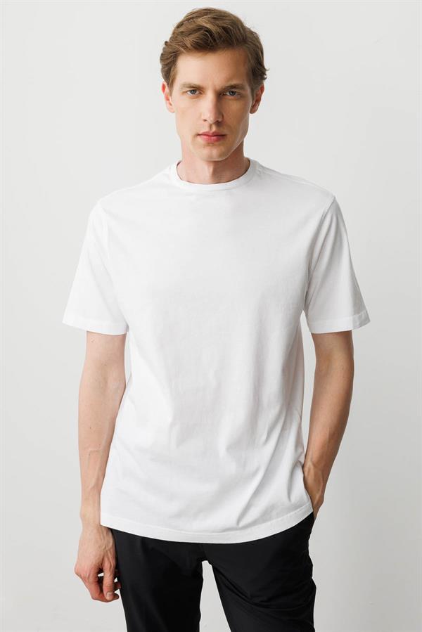 Erkek Sıfır Yaka T-shirt Beyaz
