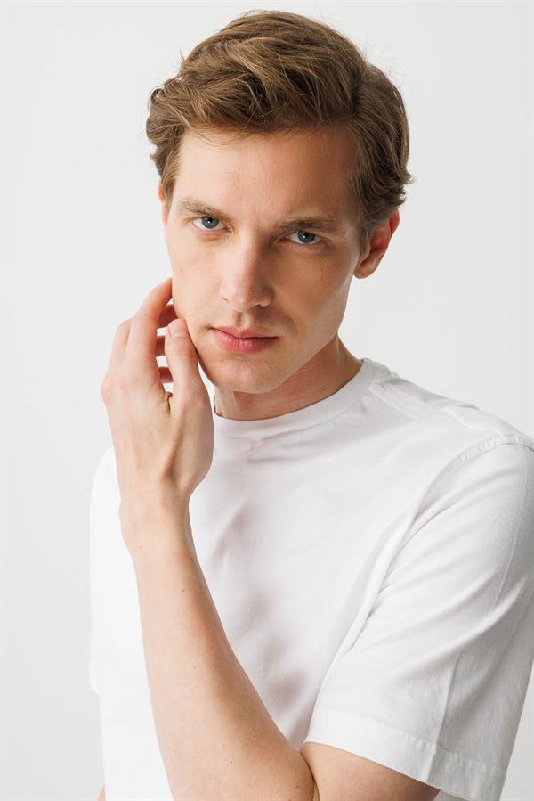 Erkek Sıfır Yaka T-shirt Beyaz