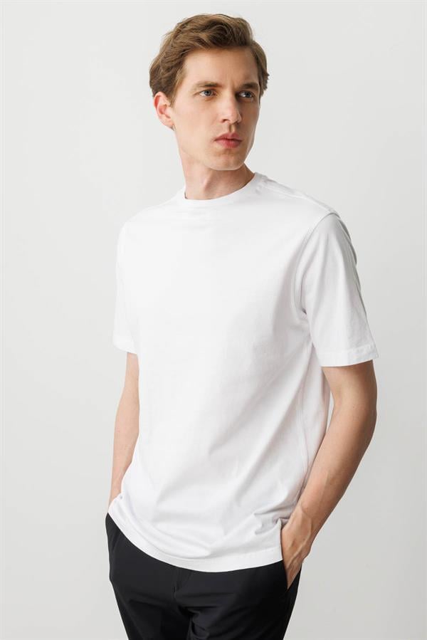 Erkek Sıfır Yaka T-shirt Beyaz