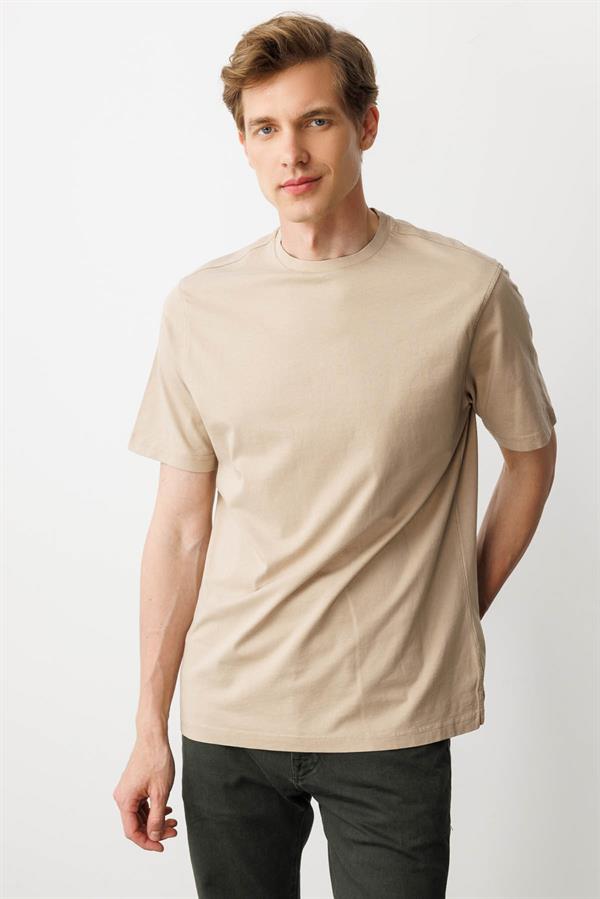 Erkek Sıfır Yaka T-shirt K.Bej