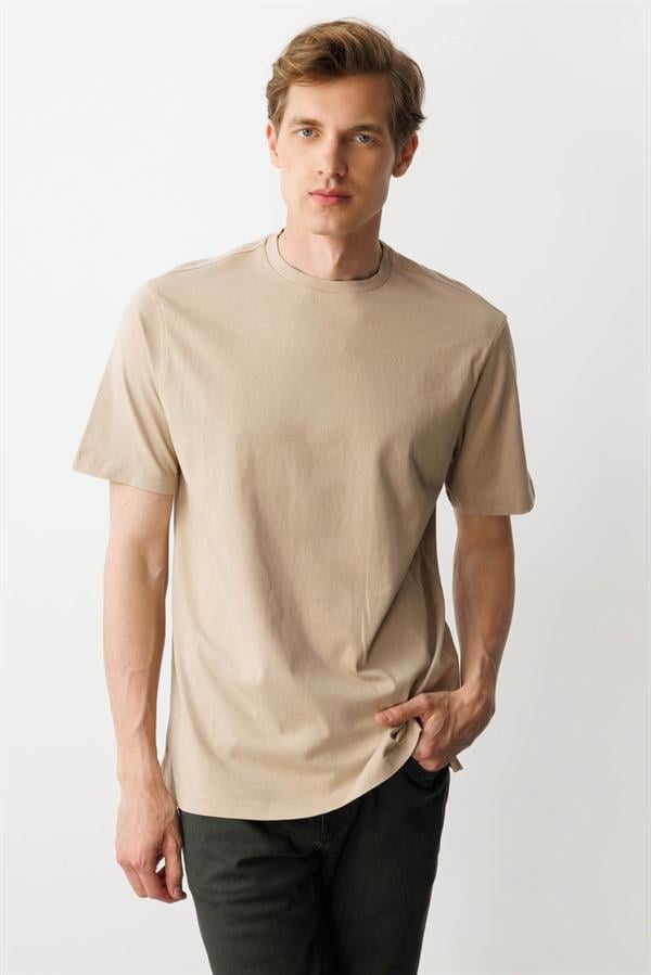 Erkek Sıfır Yaka T-shirt K.Bej