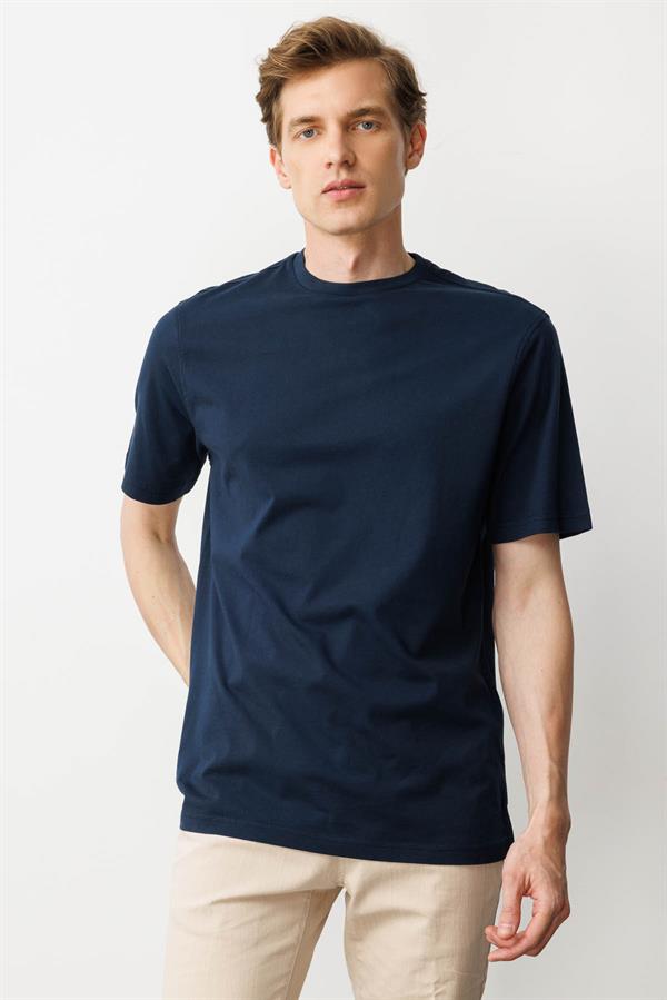 Erkek Sıfır Yaka T-shirt Lacivert