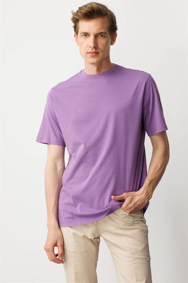 Erkek Sıfır Yaka T-shirt Lila